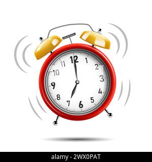 Realistic Red Alarm Clock Ringing, Isolated on White Background, Vector Illustration Stock Vector