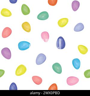 Easter seamless gentle vector pattern with bunnies and easter eggs over white background. Easter holiday decor for website, package, greeting card des Stock Vector