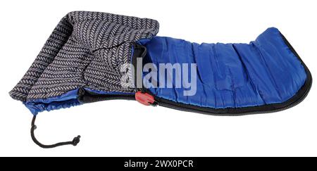 A blue sleeping bag for sleeping outdoors Stock Photo
