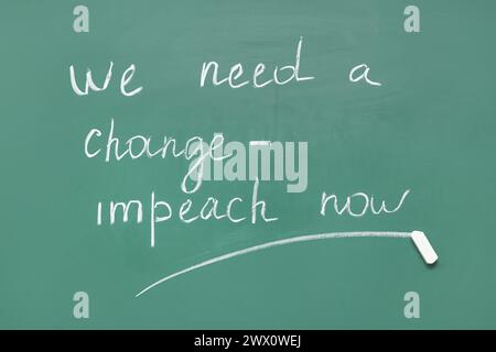 Text WE NEED A CHANGE - IMPEACHMENT NOW written on chalkboard Stock Photo