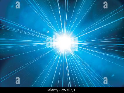 Blue Light Shining From Darkness with Realistic Lens Flare, Vector Illustration Stock Vector