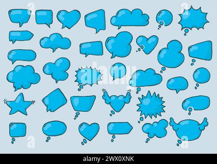 Artistic Collection of Hand Drawn Doodle Style Comic Balloon, Cloud, Heart Shaped Design Elements. Isolated and Real Pen Sketch, Vector Illustration Stock Vector