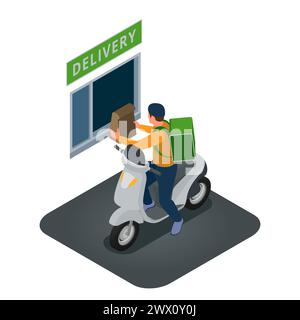 Cloud kitchen concept with fast delivery symbols isometric vector illustration Stock Vector