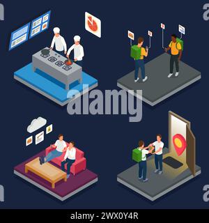 Cloud kitchen set with application symbols isometric isolated vector illustration Stock Vector