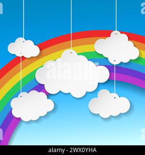 Clouds on Rainbow Background, Vector Illustration Stock Vector