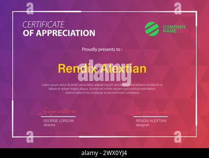 Certificate of Appreciation Template, with Geometric Background, Vector Illustration Stock Vector