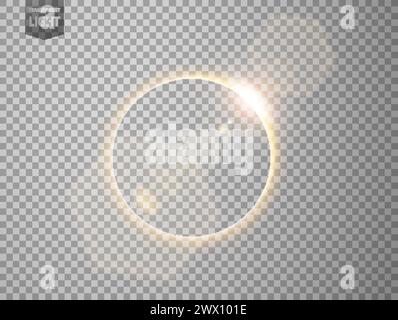 Gold Eclipse with Lens Flare. Isolated on Transparent Background, Vector Illustration Stock Vector