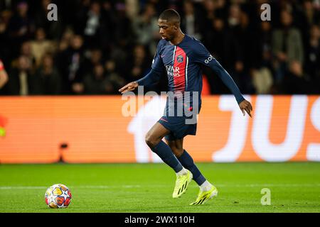 Ousmane Dembele of Paris Saint Germain runs with the ball during the UEFA Champions League 2023/24 round of 16 first leg match between Paris Saint-Germain and Real Sociedad at Parc des Princes on February 14, 2024 in Paris, France. (Photo by Sports Press Photo) (Eurasia Sport Images/SPP) Credit: SPP Sport Press Photo. /Alamy Live News Stock Photo