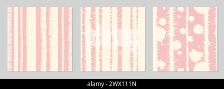 Set of three seamless colorful striped patterns. Gentle trendy abstract illustrations. Hand drawn geometric lines seamless patterns with stripe lines Stock Vector