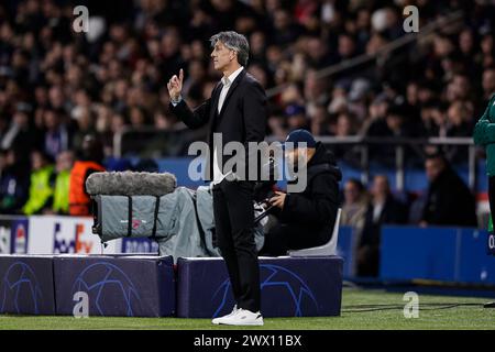 Paris, France. 14th Feb, 2024. Parc des Princes Real Sociedad Head Coach Imanol Alguacil gestures during the UEFA Champions League 2023/24 round of 16 first leg match between Paris Saint-Germain and Real Sociedad at Parc des Princes on February 14, 2024 in Paris, France. (Photo by Sports Press Photo) (Eurasia Sport Images/SPP) Credit: SPP Sport Press Photo. /Alamy Live News Stock Photo