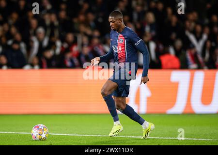 Ousmane Dembele of Paris Saint Germain runs with the ball during the UEFA Champions League 2023/24 round of 16 first leg match between Paris Saint-Germain and Real Sociedad at Parc des Princes on February 14, 2024 in Paris, France. (Photo by Sports Press Photo) (Eurasia Sport Images/SPP) Credit: SPP Sport Press Photo. /Alamy Live News Stock Photo