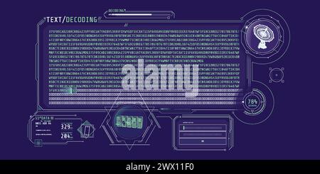 Radio telescope data processing interface with text decoding. Stock Vector