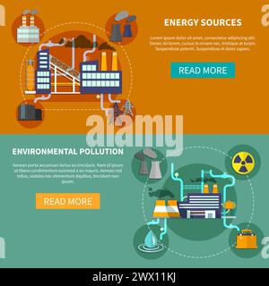 Industry set horizontal banners website design abstract isolated vector illustration Stock Vector