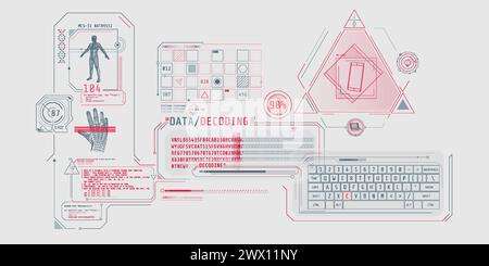Futuristic HUD interface for entering and decoding personal data. Stock Vector