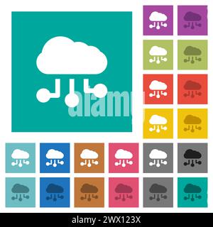 Cloud connections solid multi colored flat icons on plain square backgrounds. Included white and darker icon variations for hover or active effects. Stock Vector