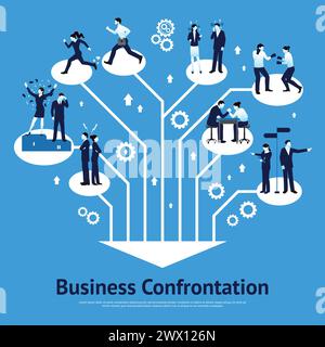 Constructive business confrontations for succeessful common goals and profitable solutions flat graphic design poster abstract vector illustration Stock Vector