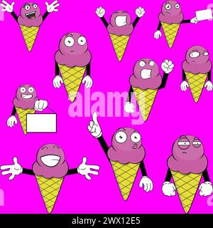 funny ice cream character cartoon expressions pack collection in vector format Stock Vector