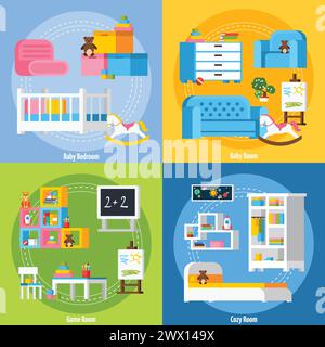 Interior of nursery room in preschool with nurturer and children ...