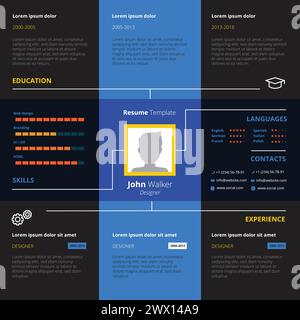 Resume design with experience and education data symbols flat vector illustration Stock Vector