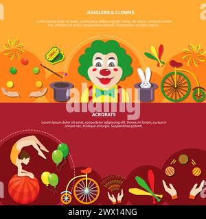 Circus horizontal banners set flat isolated vector illustration Stock Vector