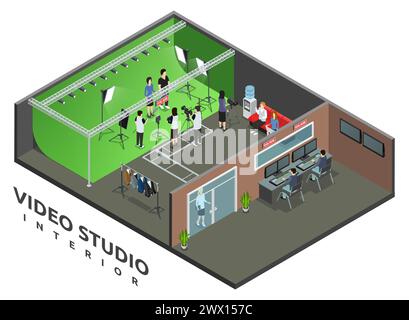Professional live video recording studio interior with on air sign and camera operator isometric view vector illustration Stock Vector
