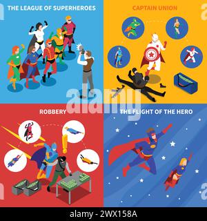 Superhero Isometric Concept. Superhero Icons Set. Superhero Vector Illustration. Superhero People Symbols.Superhero  Design Set.  Superhero Elements C Stock Vector