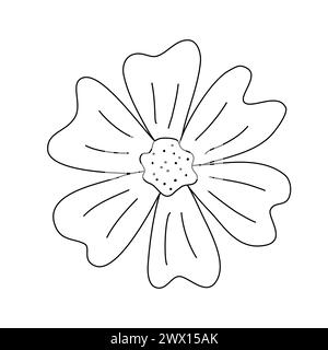 Meadow or daisy flower head, spring design element, doodle style flat vector outline illustration for kids coloring book Stock Vector