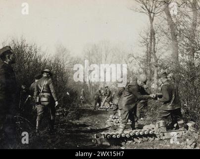 BATTERY NO. 1 Stokes Mortars in action. Chemical Warfare Demonstration Units No. 1. Captain Hudson C. Miller in command. Bussy Le Grand. Cote D'Or, France ca. 1917-1919 Stock Photo