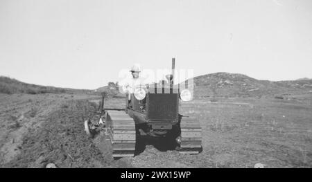 Original caption: 'New 'WM' Allis-Chalmers tractor and equipment purchased by the Barona Group of the Capitan Grande Indians' ca. 1936-1942 Stock Photo