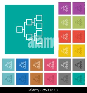 Organizational chart right outline multi colored flat icons on plain square backgrounds. Included white and darker icon variations for hover or active Stock Vector