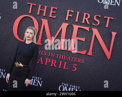 Los Angeles, USA. 26th Mar, 2024. Nell Tiger Free arrives at the 20th Century Studio's THE FIRST OMEN Los Angeles Premiere held at the Regency Village Theatre in Westwood, CA on Tuesday, March 26, 2024. (Photo By Sthanlee B. Mirador/Sipa USA) Credit: Sipa USA/Alamy Live News Stock Photo