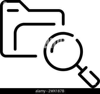 Folder and magnifying glass. Searching files in database. Document management and workflow. Pixel perfect vector icon Stock Vector