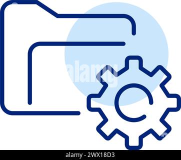 Folder and cogwheel. File organization, management and maintenance tools. Settings and automation. Pixel perfect icon Stock Vector