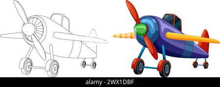 Illustration of an airplane, from outline to color Stock Vector