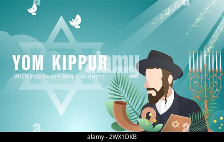 Yom Kippur Template Vector Illustration. Jewish Holiday Decorative Design Suitable for Greeting Card, Poster, Banner, Flyer. Israel Holiday for Judais Stock Vector