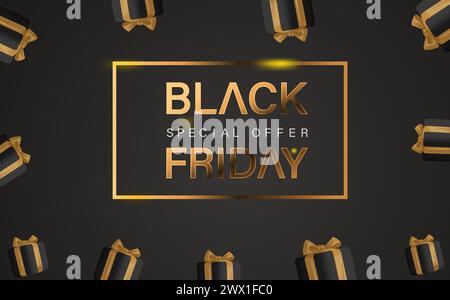 Black Friday Design Poster with 3D Realistic Black Gift Box Vector Illustration. Suitable for Poster, Banner,Sale Banner, Web Header, Flyer and Promot Stock Vector