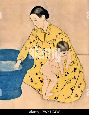 The Child's Bath 2, 1893 (Painting) by Artist Cassatt, Mary Stevenson (1844-1926) American. Stock Vector