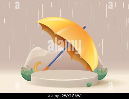 Monsoon Season Sale with 3D Realistic Umbrella Vector Illustration. Suitable for Poster, Banner, Flyer, Web Header and Advertisement Page Design. Stock Vector