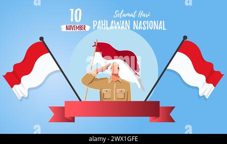 Selamat hari pahlawan nasional. Translation: Happy Indonesian National Heroes day Vector Illustration. Suitable for Template Design Poster, Banner, Gr Stock Vector