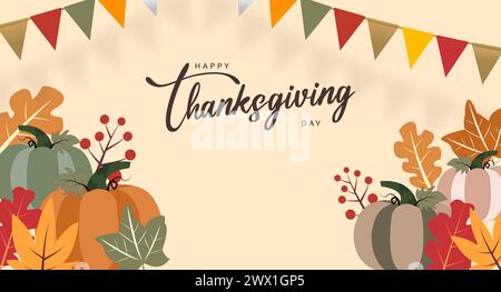 Simple Thanksgiving Greeting Card Vector Illustration. Suitable for Poster, Banner, Flyer, Invitation and Web Header. Stock Vector
