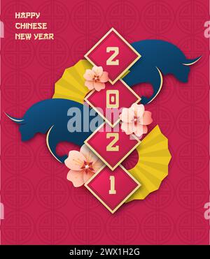 Gong Xi Fa Cai, Translate : Happy Chinese New Year 2021, Year of The Ox, Chinese Zodiac and Horoscope Stock Vector