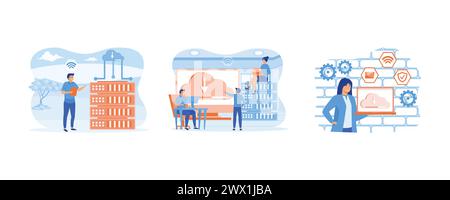Web hosting concept. Concept of cloud computing, online database, technology. Concept online database, technology, security, computer, web data center Stock Vector