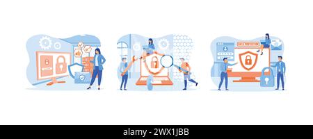Privacy Data Protection in Internet, Virtual Private Network Concept. Personal id data file protection concept. Data security and privacy and internet Stock Vector