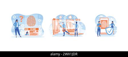 Personal ID and biometric access control. Biometrics identification and verification. Biometric authentication concept. Set flat vector modern illustr Stock Vector
