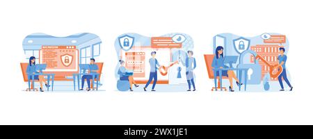 Data Protection for website and mobile app development. Credit card check and software access data as confidential. Data Protection concept. Set flat Stock Vector
