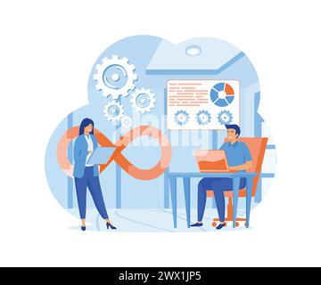 Dev0ps engineers web design with people. Dev0ps work with computers scene. flat vector modern illustration Stock Vector
