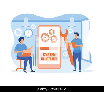 System maintenance concept. Update program and application, technology. flat vector modern illustration Stock Vector