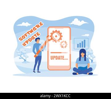 Software Update concept, can be used for landing page, ui, web, app intro card, editorial, flyer, and banner. flat vector modern illustration Stock Vector