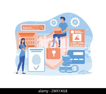 Data protection concept. Scan Fingerprint, Identification system. flat vector modern illustration Stock Vector