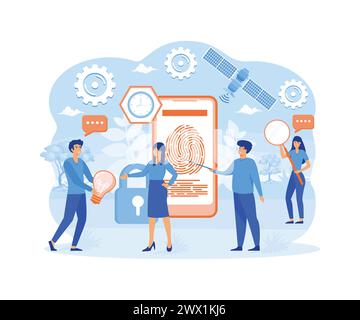 Finger Authentication, Fingerprint screening security system, fraud detection, Biometric access control. flat vector modern illustration Stock Vector